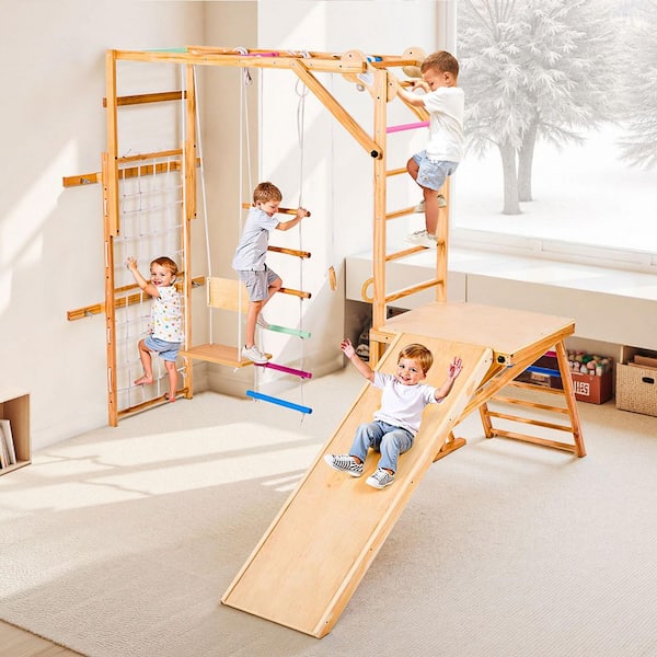 SKYSHALO 8 in.-1 Montessori Wooden Playground, 220 lbs. Climbing