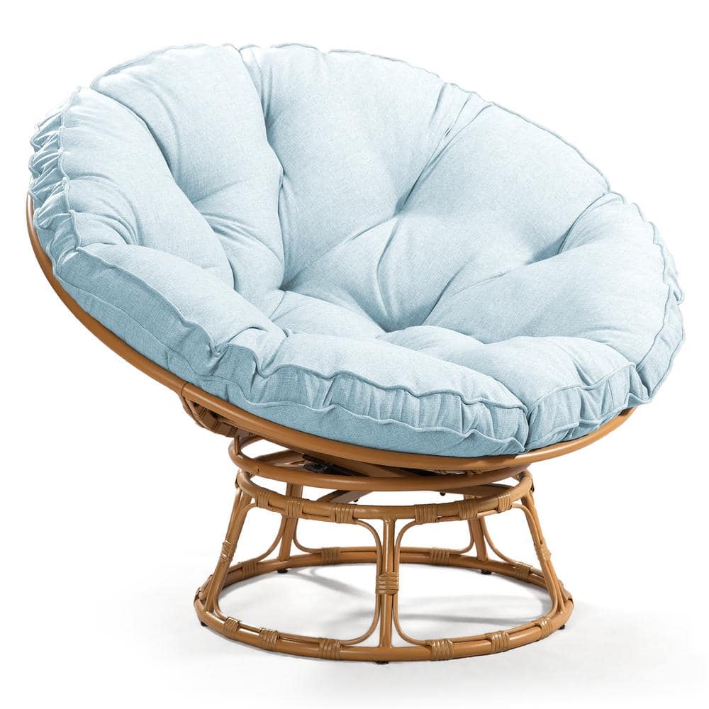 Outdoor Brown Wicker Lounge Chair 360° Swivel Base, Large Saucer Chair Egg