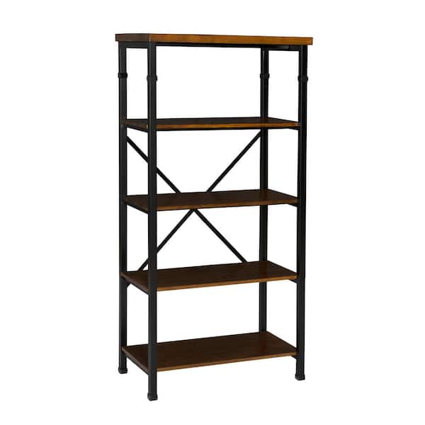 Linon Home Decor 54 in. Black/Ash Veneer Metal 4-shelf Etagere Bookcase with Open Back