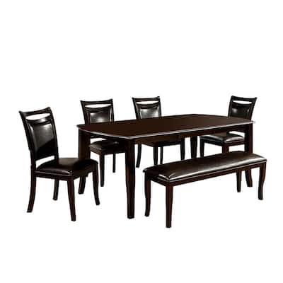 6PCS Set Solid Wood Brown Dining Table and 4 Chairs Bench Set Home Furniture