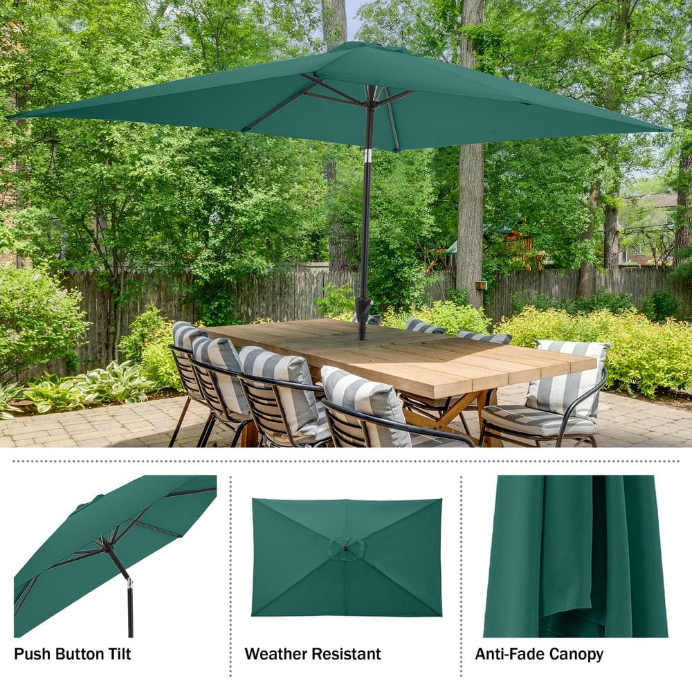 Hunter Green 10' Rectangular Steel Market Patio Umbrella