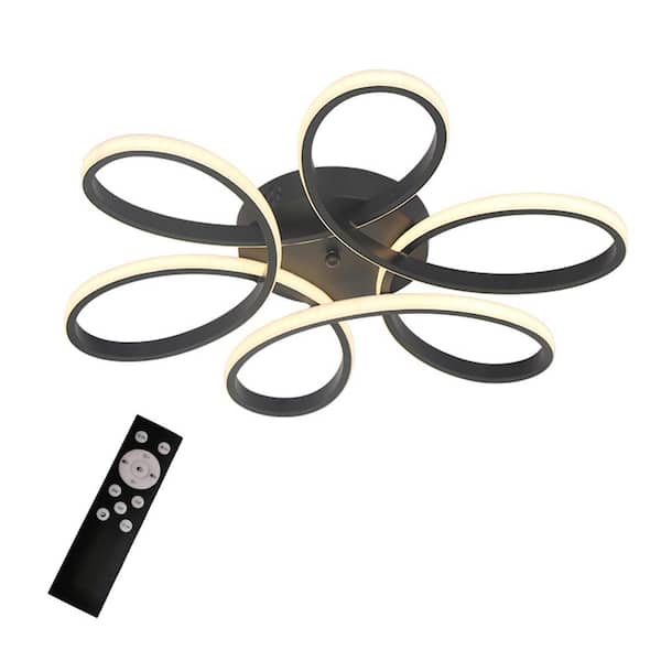 UMEILUCE 23.2 in. Modern LED Semi-Flush Mount Aluminum Flower Shape Black Finishing for Living Dining Room Bedroom Remote Dimming