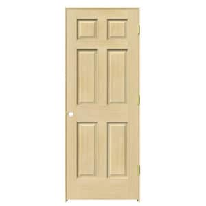 30 in. x 80 in. Pine Unfinished Left-Hand 6-Panel Wood Single Prehung Interior Door