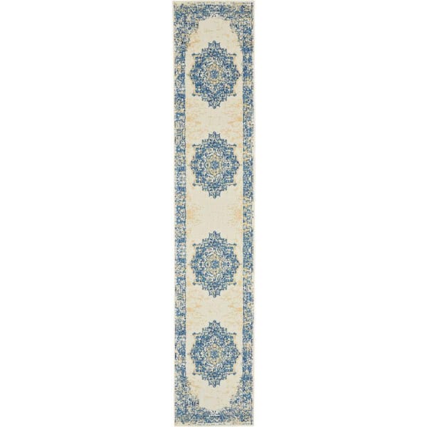 Nourison Grafix White 2 ft. x 12 ft. Persian Medallion Transitional Kitchen Runner Area Rug