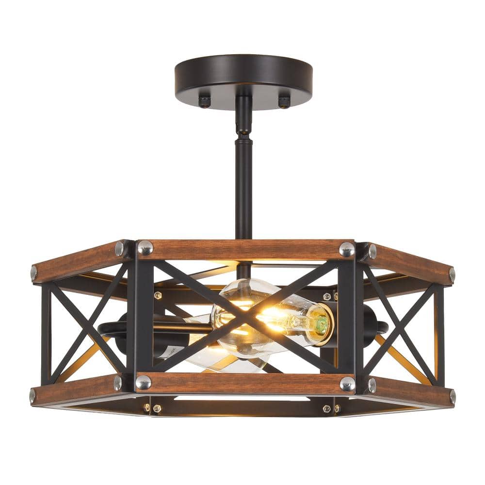 2-Light Black Smoked Wood Geometric Frame Pendant Light – Modern Industrial Pendant for Living Room, Kitchen Island price history on PriceWatchPro