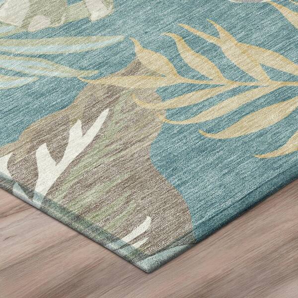 Chantille Machine Washable Indoor/Outdoor Abstract ACN3090 Teal 8 ft. x 8 ft. Round Rug