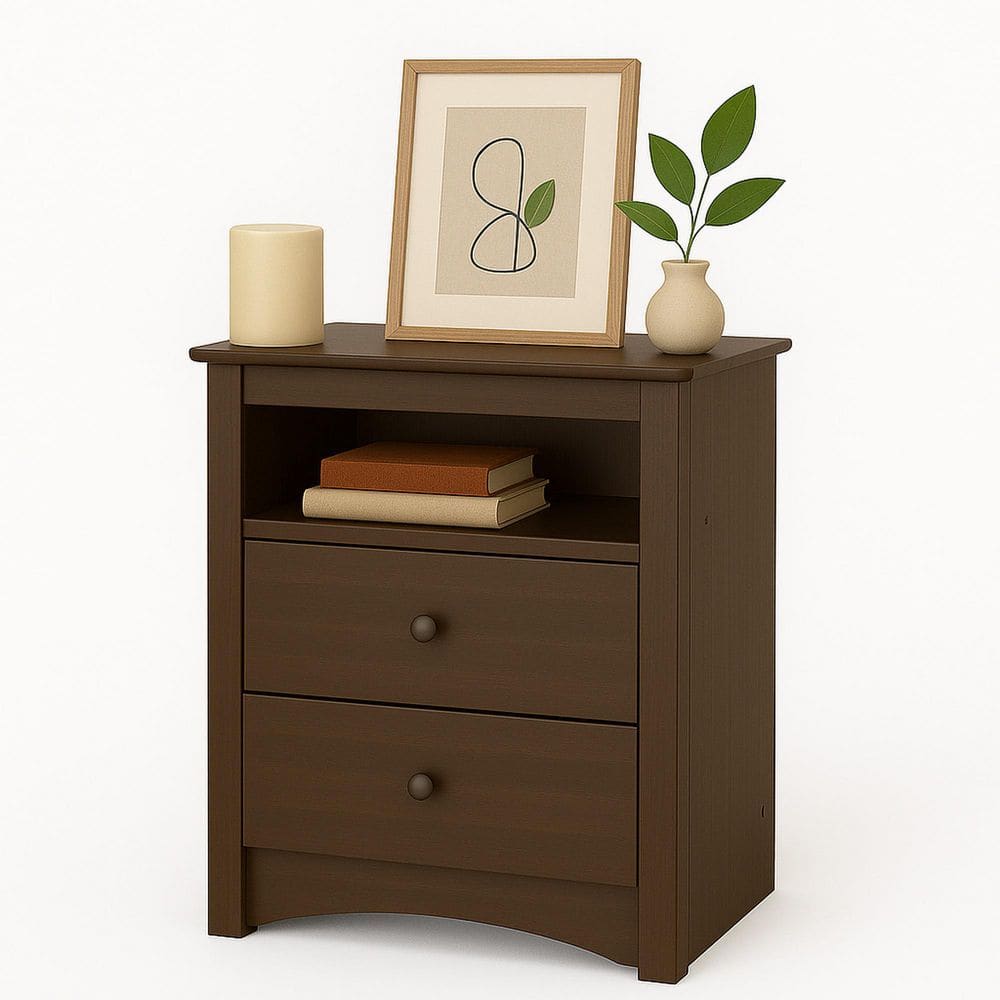 Fremont Espresso 2-Drawer 23.25 in.W Nightstand Side Table w/Open Shelf Night Stand Bedside Table Nightstand for Bedroom price history on PriceWatchPro