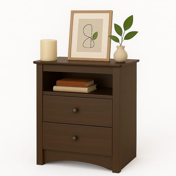 Prepac Fremont Espresso 2-Drawer 23.25 in.W Nightstand Side Table w/Open Shelf Night Stand Bedside Table Nightstand for Bedroom