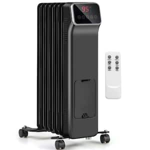 24 in.H 1500-Watt Electric Space Heater Radiator with Adjustable Thermostat, Remote Control and 24H Timer, Black