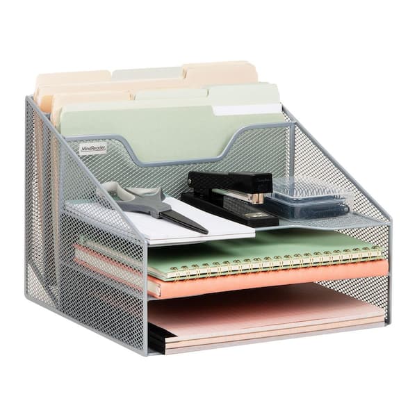 12.5 in. L x 11.5 in. W x 9.5 in. H File Organizer Desk Organizer Paper Tray Metal, Silver