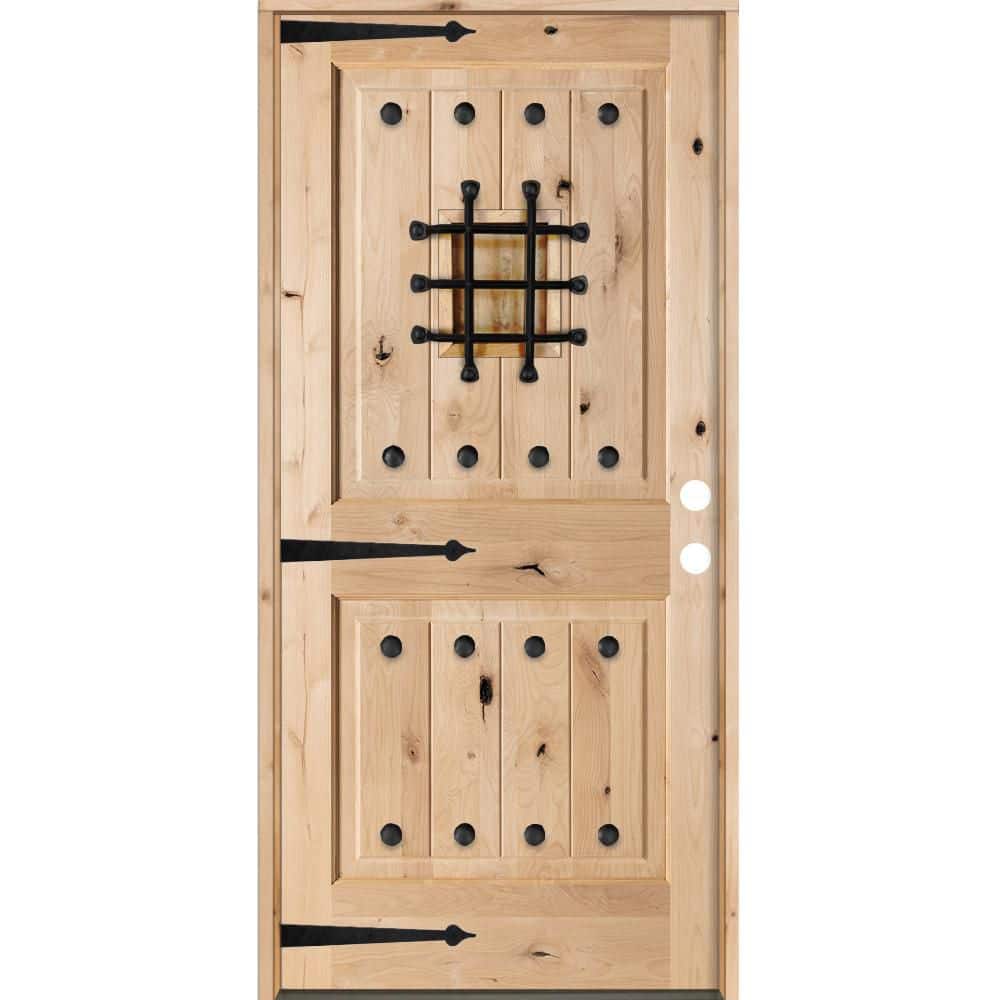 30 in. x 80 in. Mediterranean Knotty Alder Square Top Left-Hand/Inswing Unfinished Wood Prehung Front Door price history on PriceWatchPro