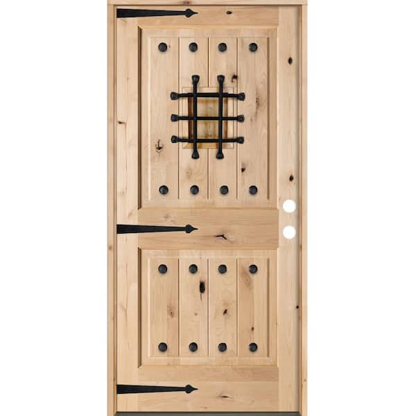 42 in. x 80 in. Mediterranean Knotty Alder Square Top Left-Hand/Inswing Unfinished Wood Prehung Front Door
