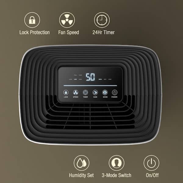 50 pt. 4,500 sq. ft. Quiet Dehumidifier with Bucket in White with Drain Hose, Auto Defrost, Timer for Home, Basement