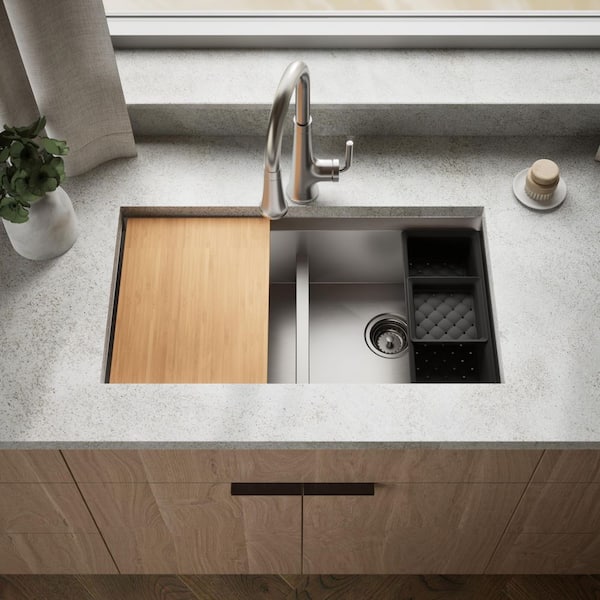Lassen 33 in. Drop-in Double Bowl Stainless Steel Kitchen Sink with Workstation and Accessories