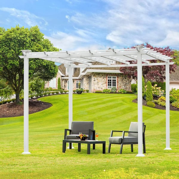 Afoxsos 10 ft. x 10 ft. Iron Outdoor Pergola Gazebo with Hidden Joints and White Trellis