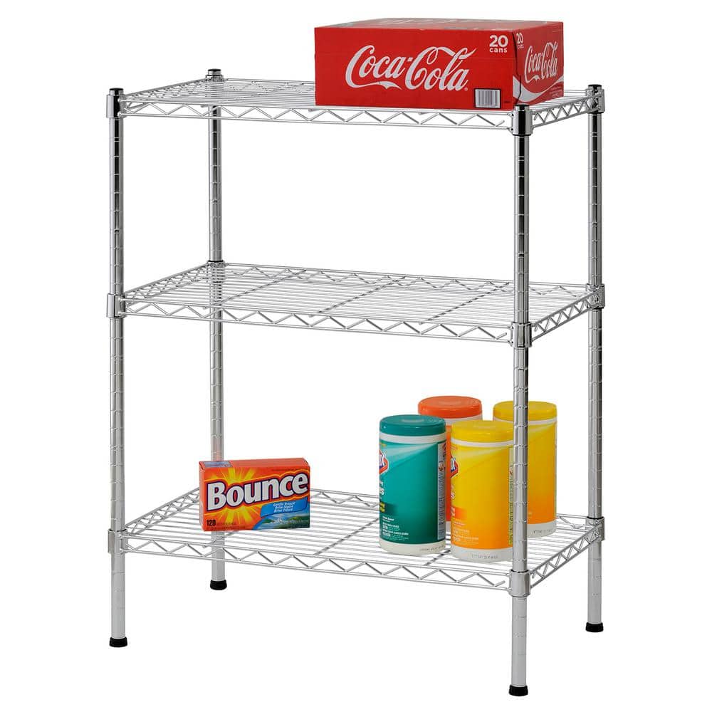 Chrome 3-Tier Steel Wire Shelving Unit for Kitchen and Garage