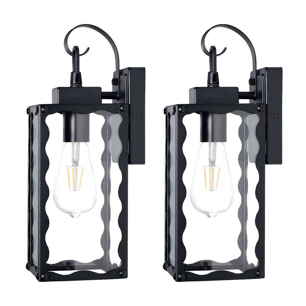 14 in. Black Wall Lantern Sconce Outdoor Sconce Hardwired with E26 Bulb Socket, Matte Finish Clear Glass for Exterior price history on PriceWatchPro