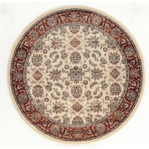Como Ivory/Brick 5 ft. Round Traditional Oriental Floral Area Rug
