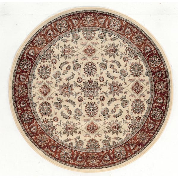 Unbranded Como Ivory/Brick 8 ft. Round Traditional Oriental Floral Area Rug