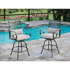 Swivel Metal Outdoor Bar Stool with Beige Cushion (2-Pack)