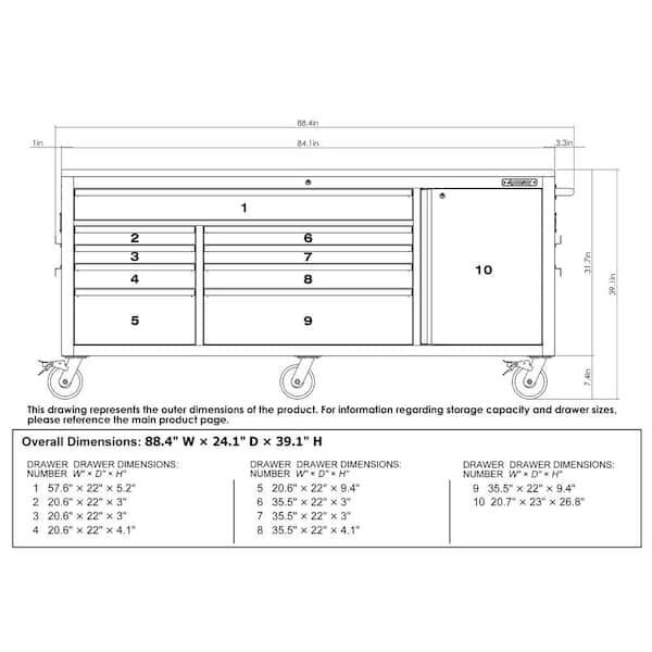 Husky 84 in. W x 24 in. D 9-Drawer Heavy-Duty Mobile Workbench with Stainless Steel Top in Matte Black