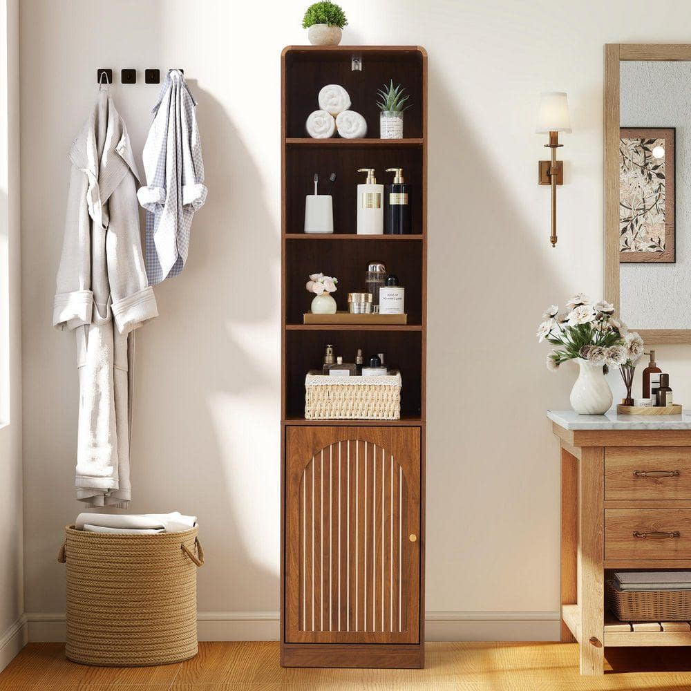 ATHMILE Walnut 66.93 in. H Storage Cabinet with Adjustable Shelves