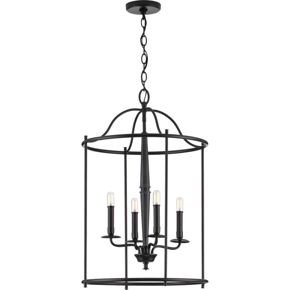 Durrell Matte Black Open-Cage 4-Light Foyer Pendant