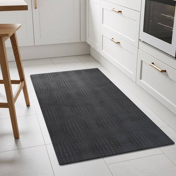 Harmony 2 x 7 ft. Dark Grey Non-Slip Rubber Back Washable Polyester Wave Entryway Runner