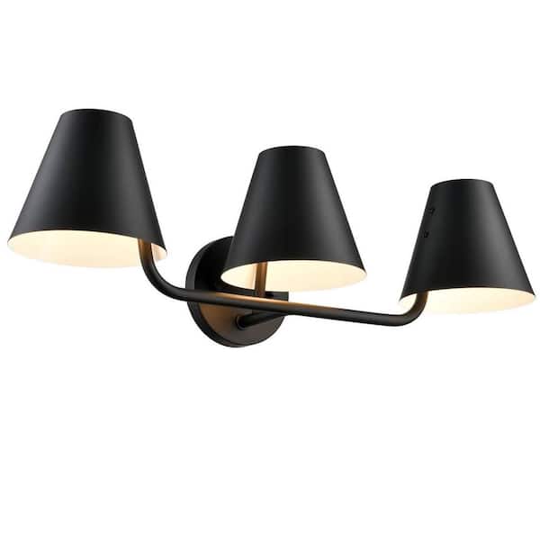CLAXY 24 in. 3-Light Black Vanity Light with Metal Shade