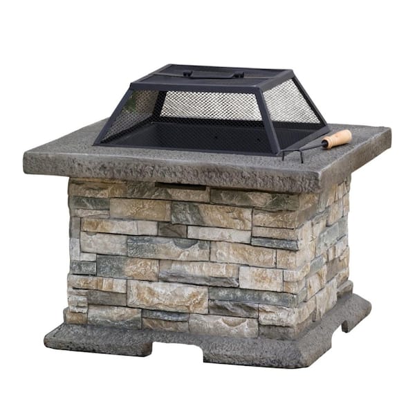 28 in. Square MGO Wood-burning Outdoor Fire Pit In Stone Gray