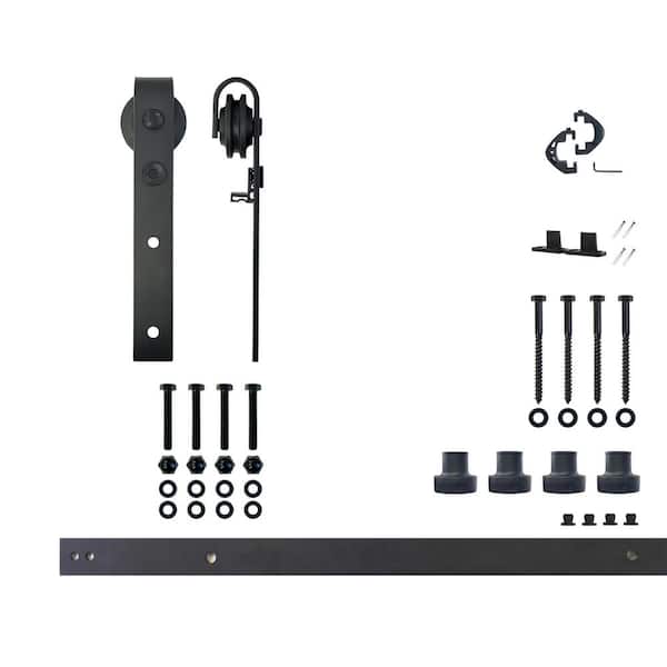 HOMACER 5 ft./60 in. Black Rustic Non-Bypass Sliding Barn Door Track and Hardware Kit for Single Door