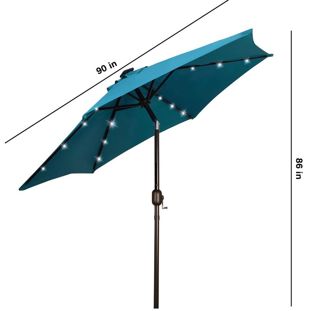 Cerulean 7.5ft Solar LED Outdoor Patio Umbrella with Tilt and Crank
