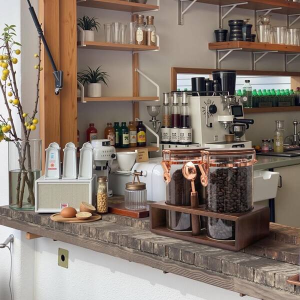 2-Set 40 oz. Glass Container with Wooden Shelf, Sealed Clips and Copper Spoon for Coffee Bean Storage, Food Storage