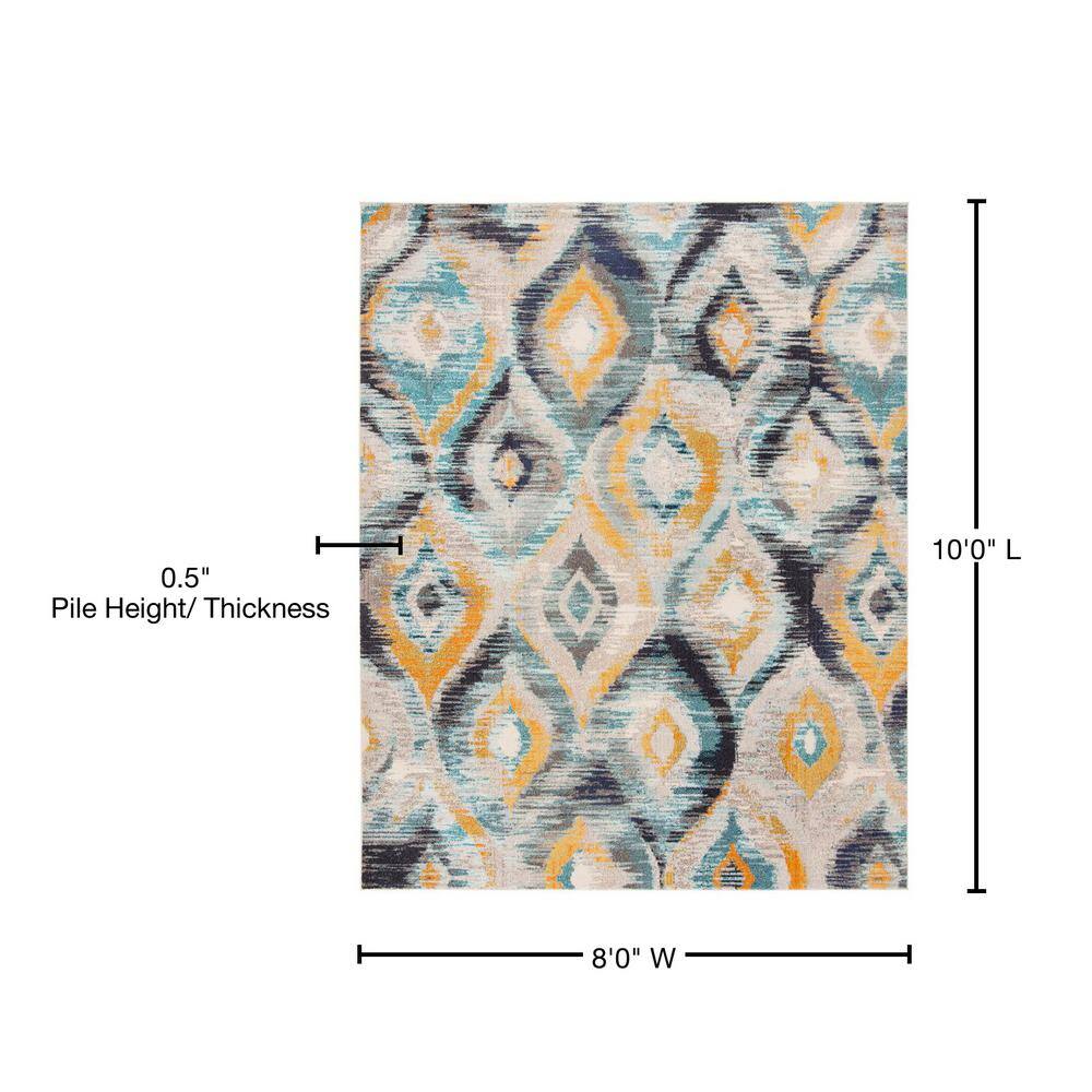 Elegance Monaco Blue and Multicolor 8x10 Modern Area Rug