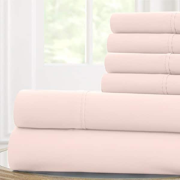 MODERN THREADS Solid 6-Piece Microfiber Sheet With Antimicrobial Finish Blush Queen