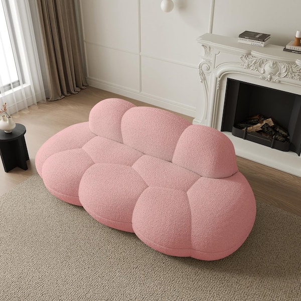 90 in. Armless Plush Fabric Memory Foam Modern Curved 3 Seater Sofa, Cozy Leisure Boneless Couch in Pink, No Assembly