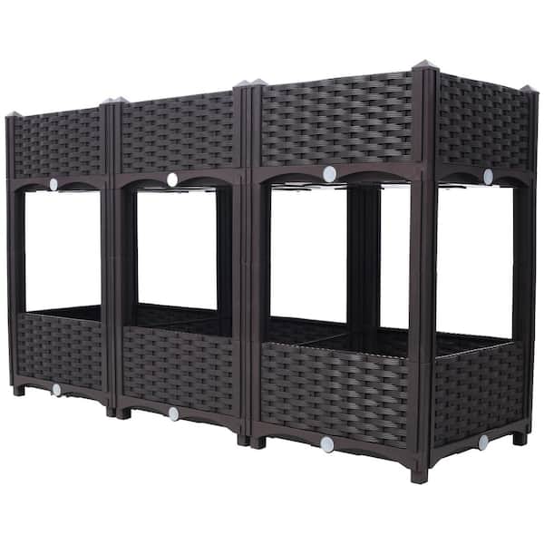 Otryad 47 in. x 16 in. x 28 in. Brown Plastic Elevated Garden Bed, 2-Tier Raised Planter Garden Box with Drainage Plug