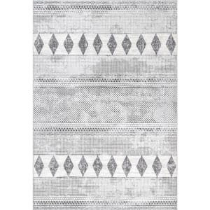 Harper Mosaic Tribal Stripes Gray 6 ft. 7 in. x 9 ft. Area Rug