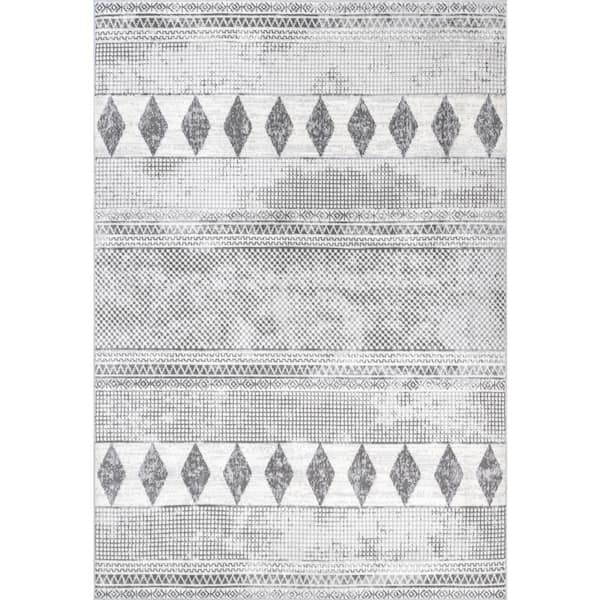 nuLOOM Harper Mosaic Tribal Stripes Gray 6 ft. 7 in. x 9 ft. Area Rug