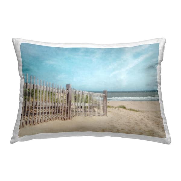 Stupell Industries Sandy Beach Footprints Blue Print Polyester 14 in. x 20 in. Throw Pillow