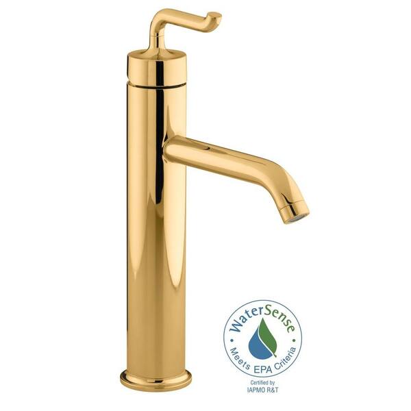 KOHLER Purist Tall Single Hole Single Handle Low-Arc Bathroom Vessel Sink Faucet in Vibrant Modern Polished Gold