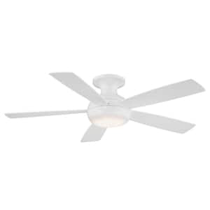 52 in. LED Odyssey Indoor and Outdoor Matte White 5-Blade Smart Flush Mount Ceiling Fan with 3000K Light Kit and Remote