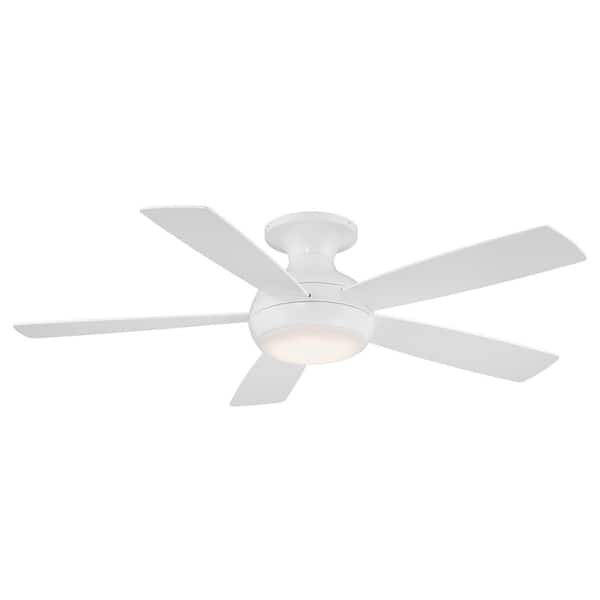 WAC Lighting 52 in. LED Odyssey Indoor and Outdoor Matte White 5-Blade Smart Flush Mount Ceiling Fan with 3000K Light Kit and Remote