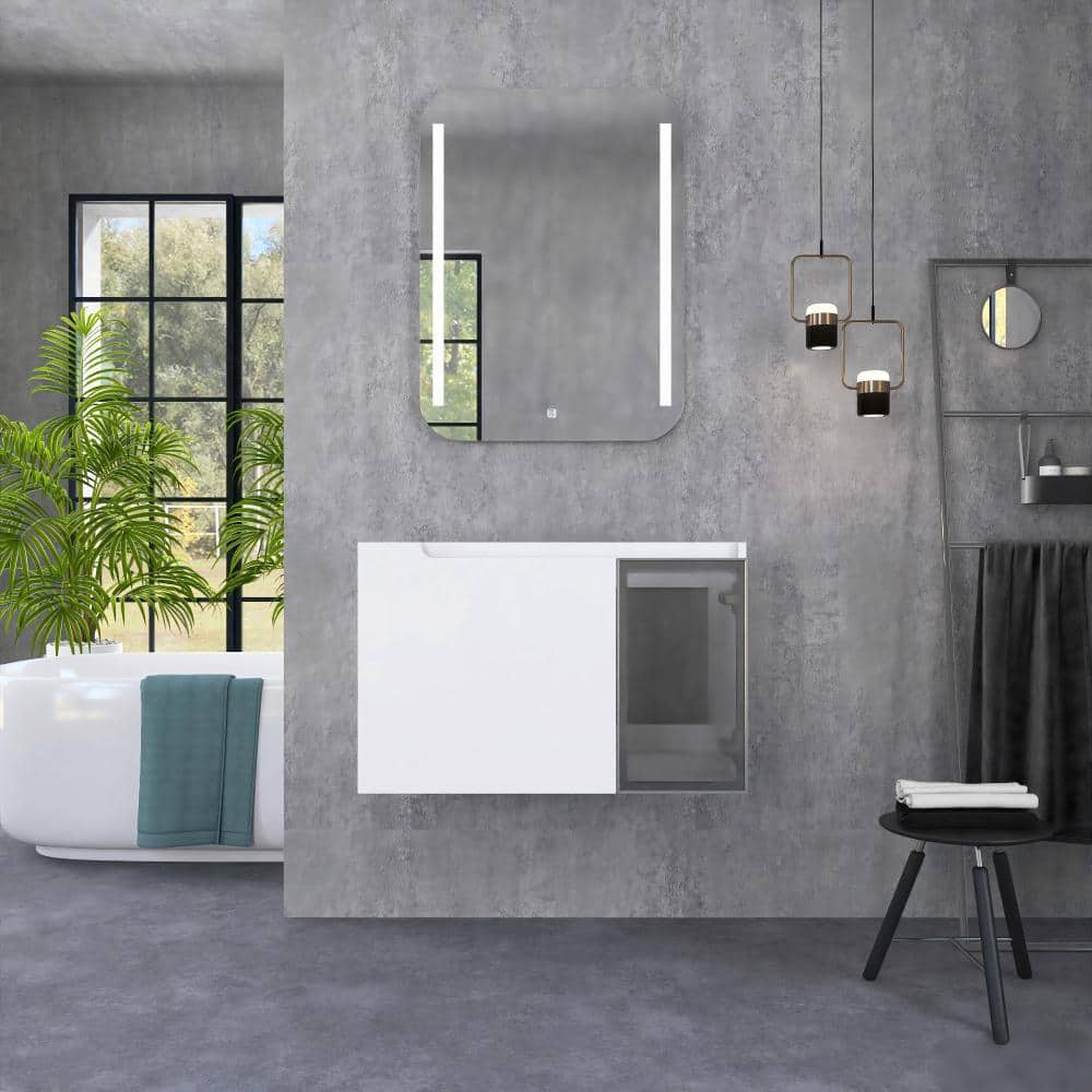 30 in. Bath Vanity Cabinet without Top in Glossy White-Grey Glass Unassembled price history on PriceWatchPro