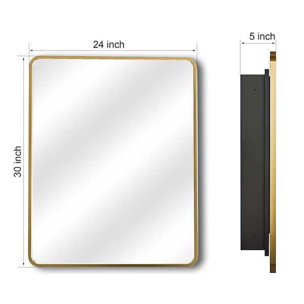 Aosspy 24 in. W x 30 in. H Medium Rectangular Gold Aluminum Alloy Framed Recessed/Surface Mount Medicine Cabinet with Mirror