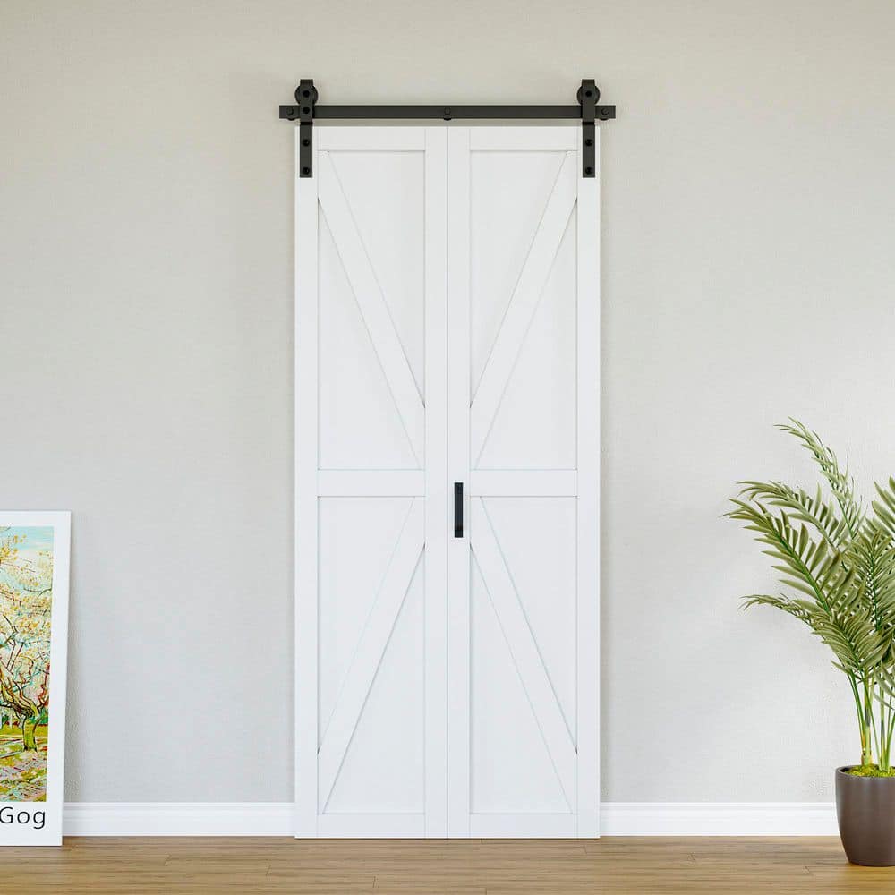 36 in. x 84 in. PaneLED K Shape Solid Core White Finished Composite MDF Bifold Door with Bifold Barn Door Hardware price history on PriceWatchPro
