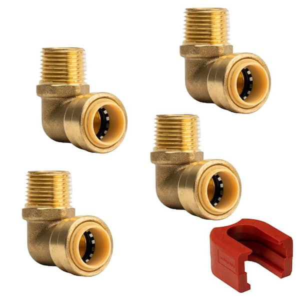 QUICKFITTING 1/2 in. Push-to-Connect x MNPT (Male Thread) Brass 90-Degree Elbow Fitting with SlipClip Release Tool (4-Pack)