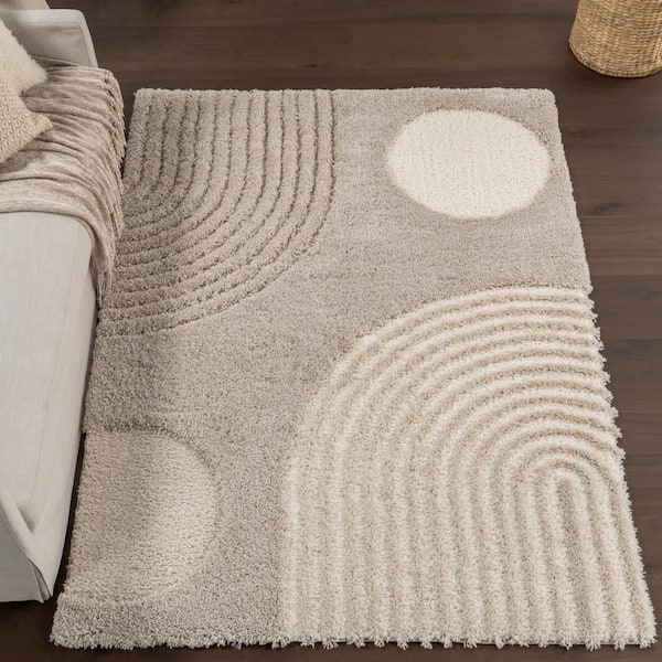7 ft. x 9 ft. Light Brown Maren Hazy Swirls Indoor Area Rug