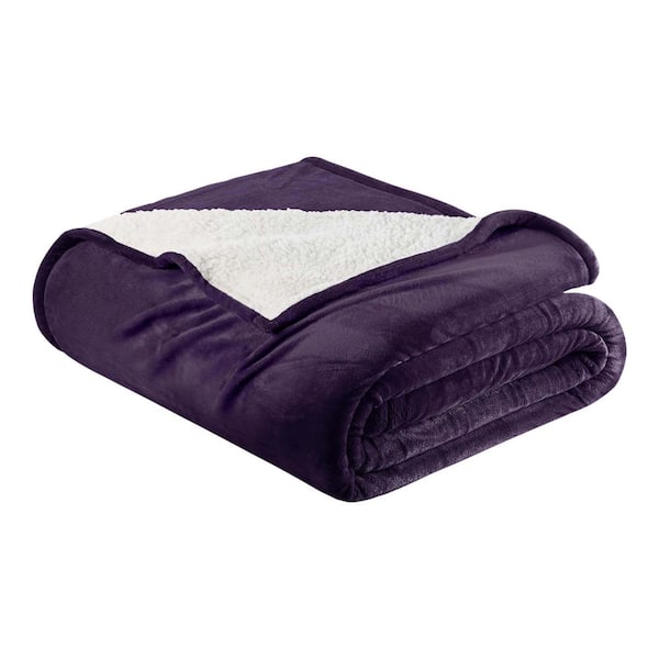 Velvet Plush Reversible Sherpa Blanket, Plum, Full/Queen