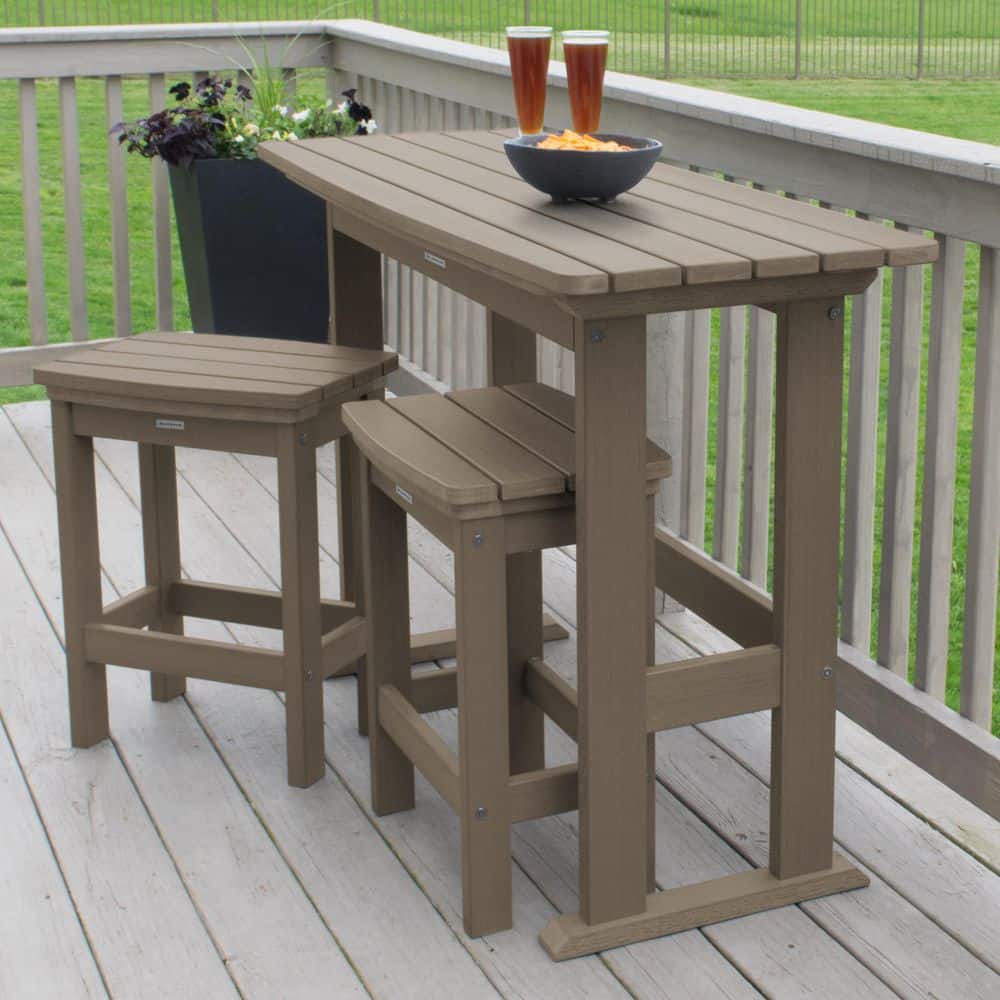 Lehigh Woodland Brown 3-Piece Recycled Plastic Rectangular Counter Height Outdoor Dining Set